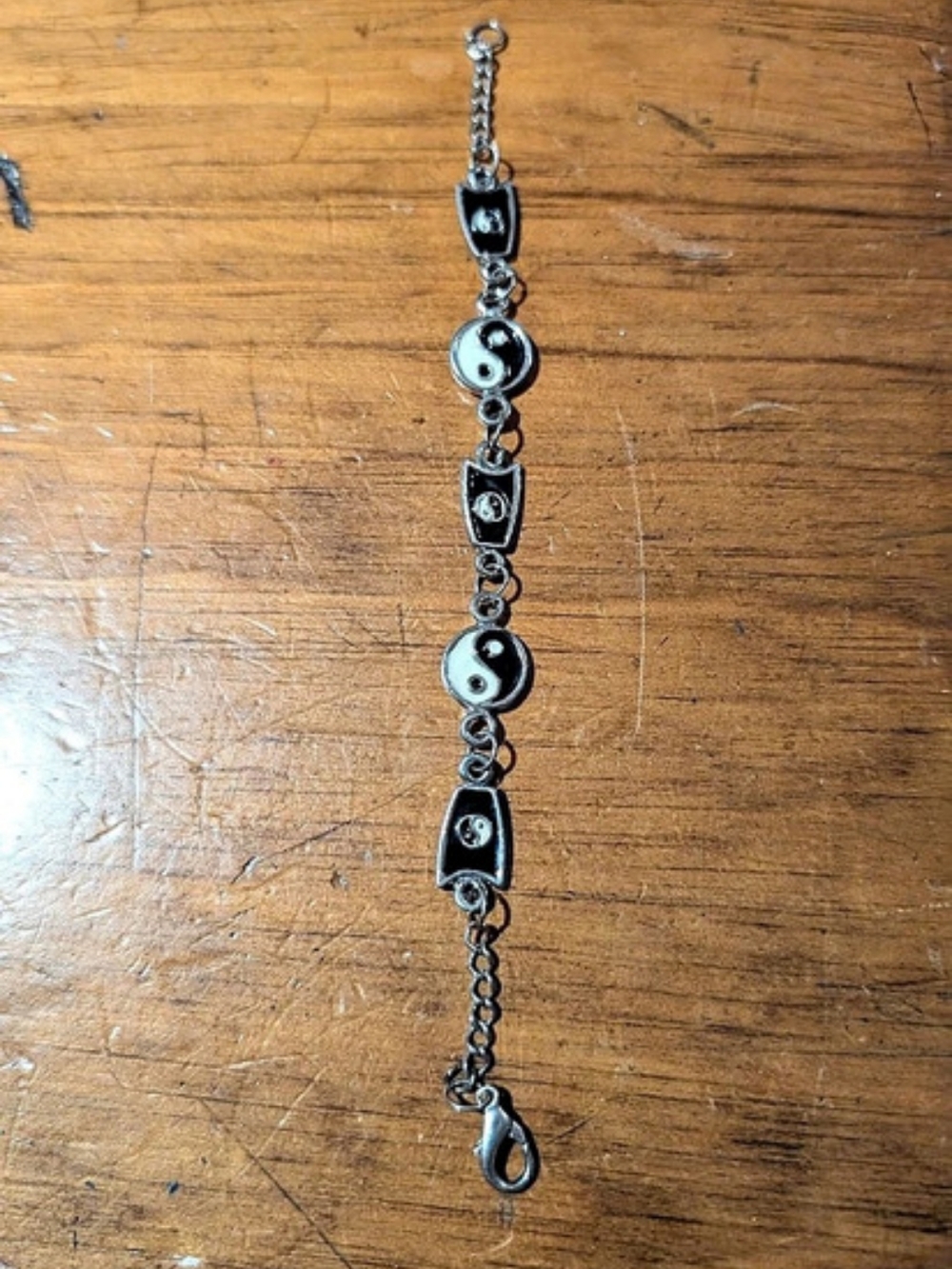 Yin Yang Charm Bracelet in Silver & Black